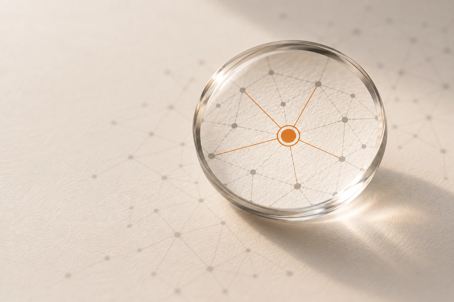 A conceptual image of a lens revealing a key connection in a network