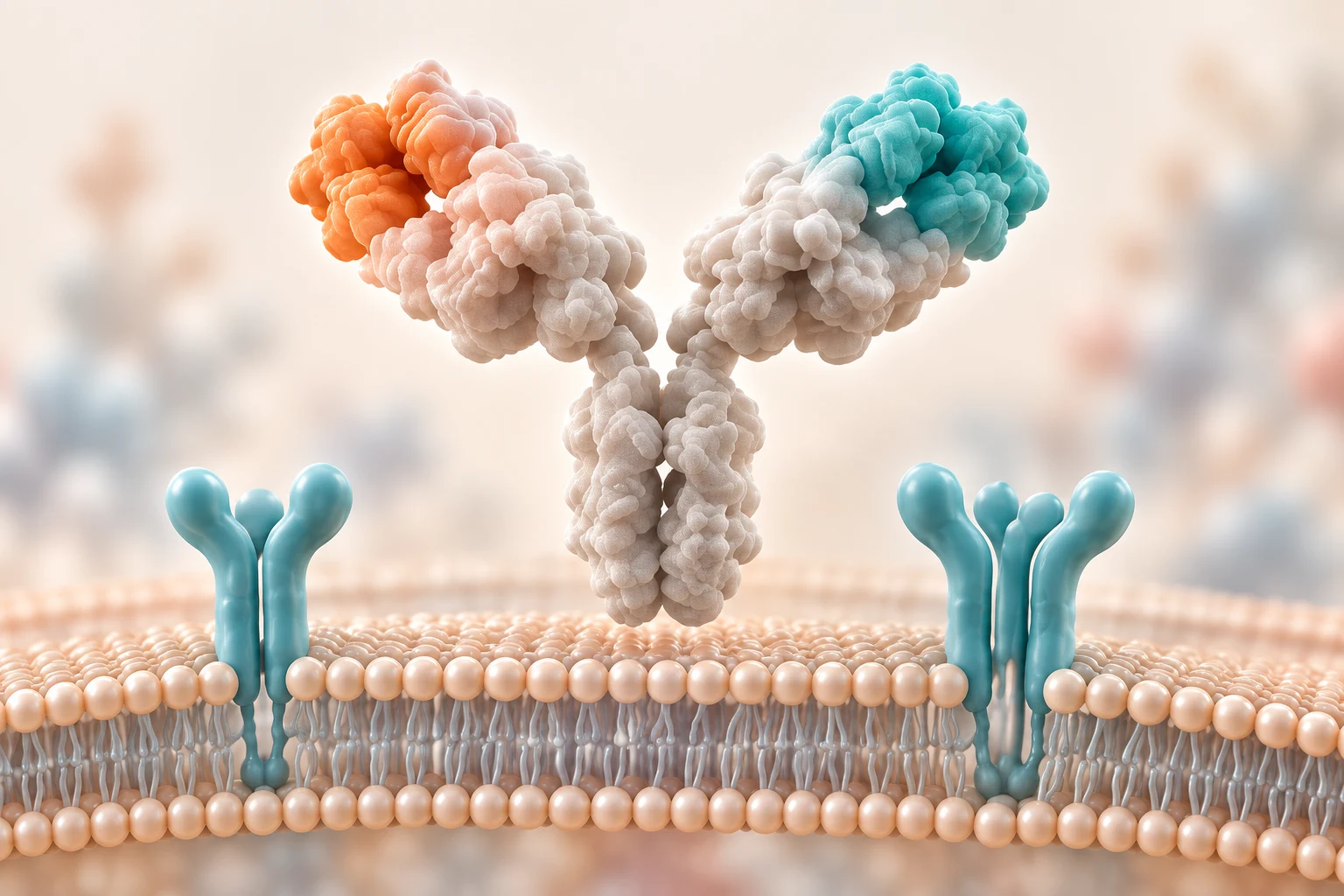 Conceptual illustration of an antibody and cell-surface receptors
