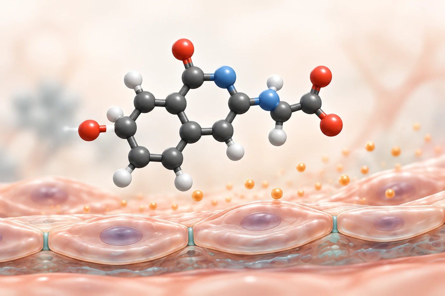 Conceptual illustration of a small molecule and endothelial cells